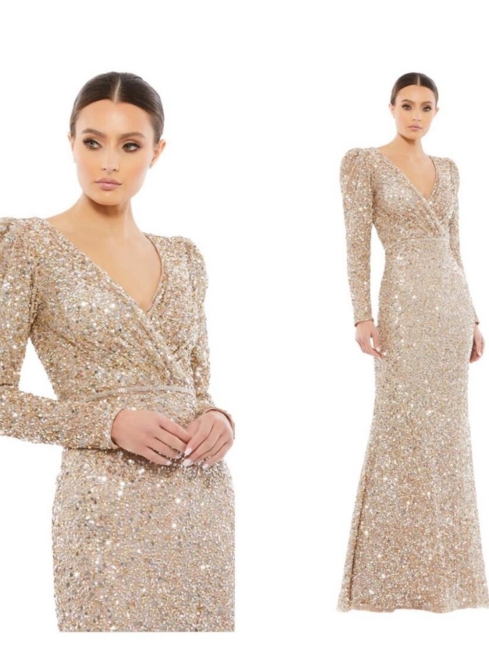 Mac Duggal Sequin Maxi Gown in Champagne Gold